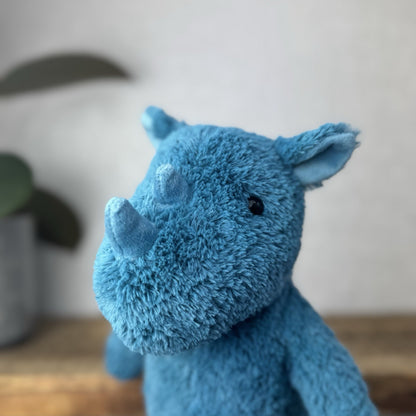 Jellycat Cushy Rhino Blue - Blue Textured Rhino Plush Beanie New With Tags 12"