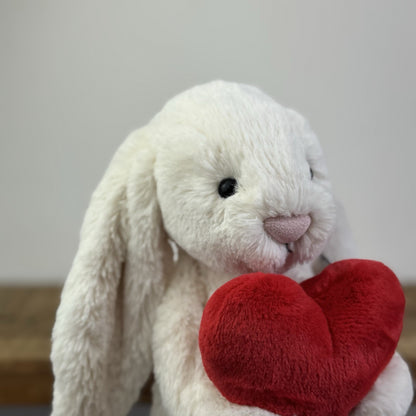 Jellycat Bashful Red Love Heart Bunny Bashful Cream Bunny With Heart Medium 12”