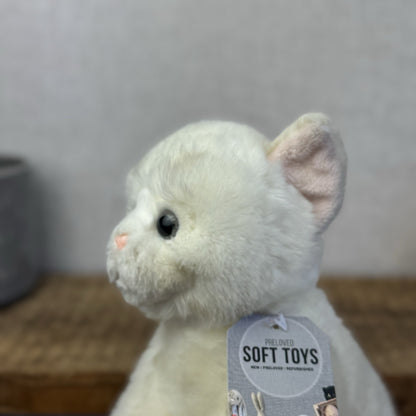 Paws White Short Haired Fluffy Cat Beanie Blue Eyes Realistic Cat Toy 12"