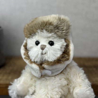 Bukowski Bear In Winter Hat White Bear Brown Fur Hat Winter White Bear Beanie 8"