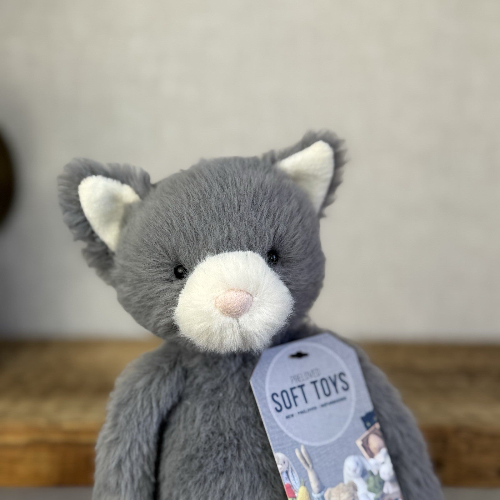 Jellycat Sweetie Kitten - Small Fluffy Light Grey Beanie Kitten White Face (#2)