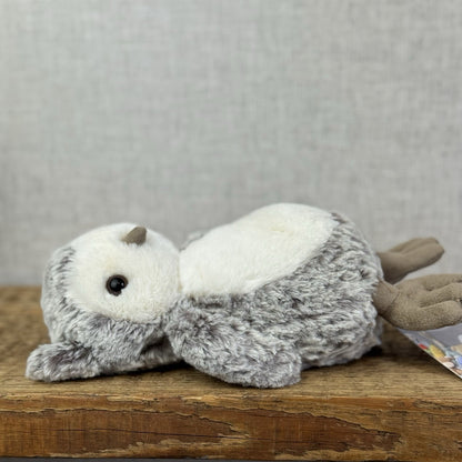 Jellycat Barney Owl Chick - Beige/grey Mix Texture Fur Beanie Rare Retired 8"