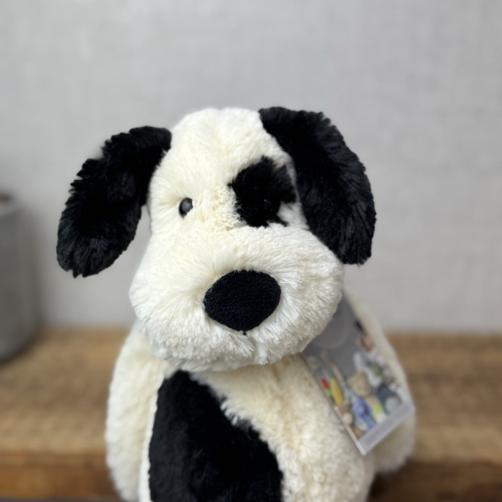 Jellycat Bashful Black & Cream Puppy Dog - Medium Beanie Dog Retired Plush 12”