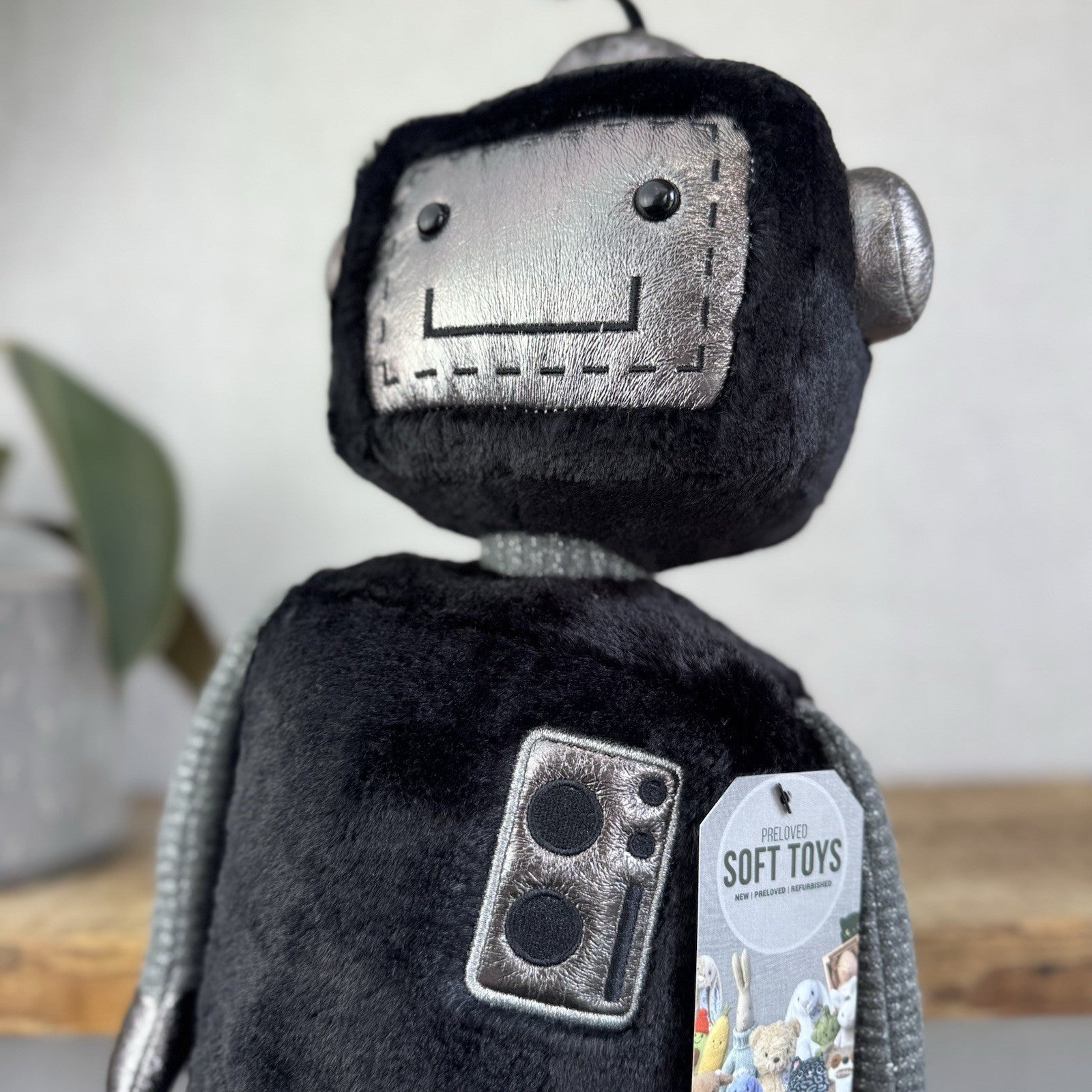 Jellycat Big JellyBot - Black Robot Beanie Soft Rare & Retired Larger Size 16”