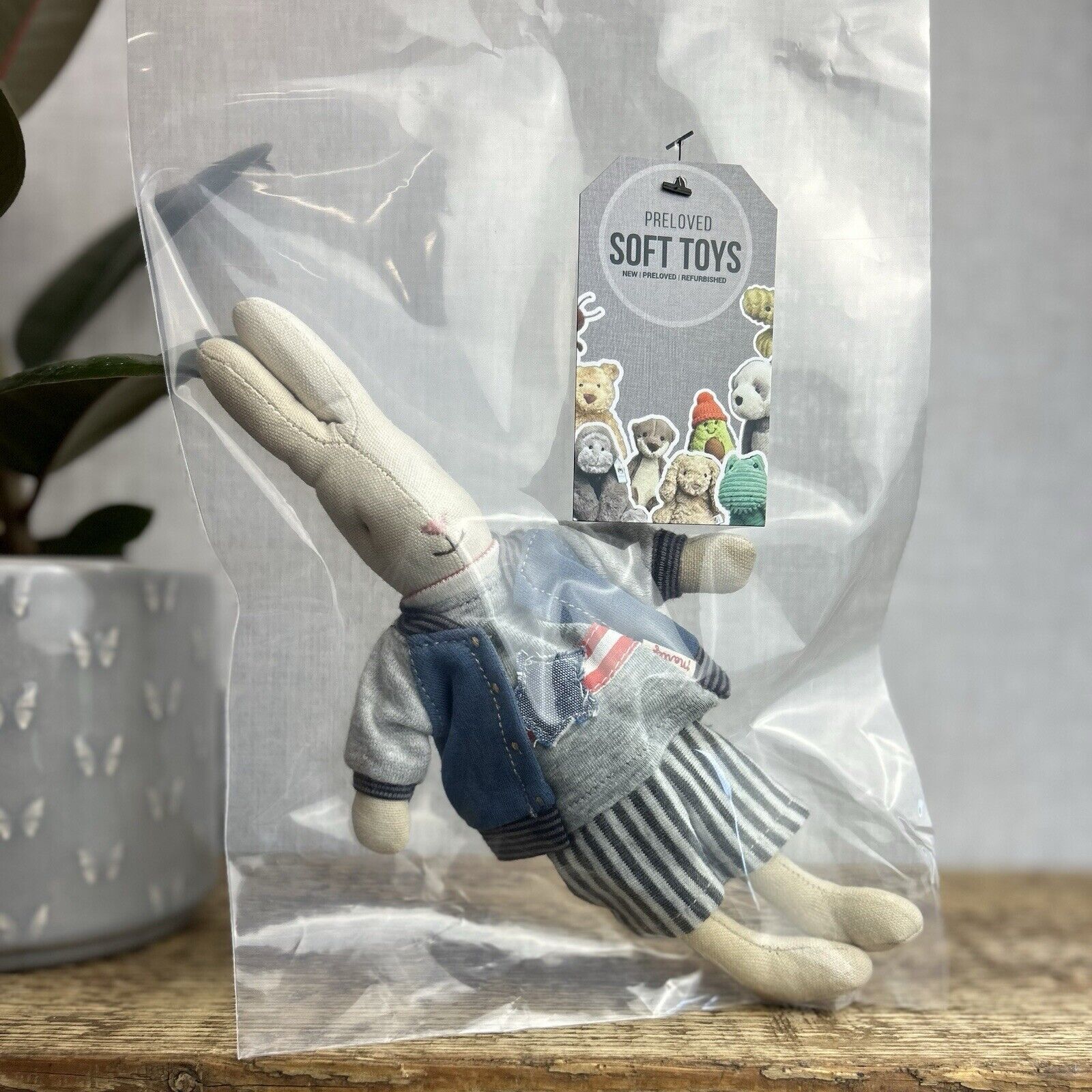 Maileg Mini Rabbit Boy With Clothing - Retired Rabbit Boy Collectible - Star Top