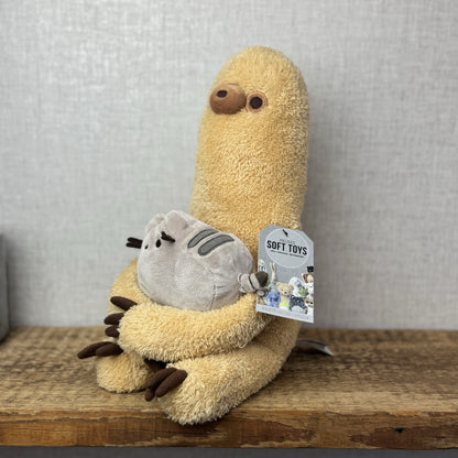 Gund Pusheen Cat - Pusheen With Sloth - Large Sloth Gund Plush Retired 16"