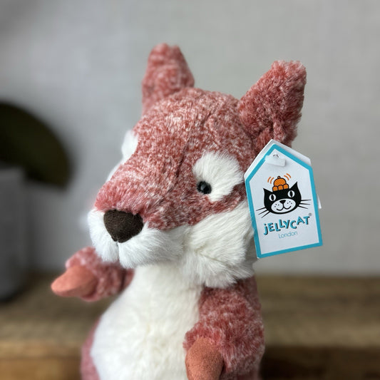 Jellycat Ambrosie Fox - Sitting Red Mottled Fox Beanie Plush Toy Woodland 9"