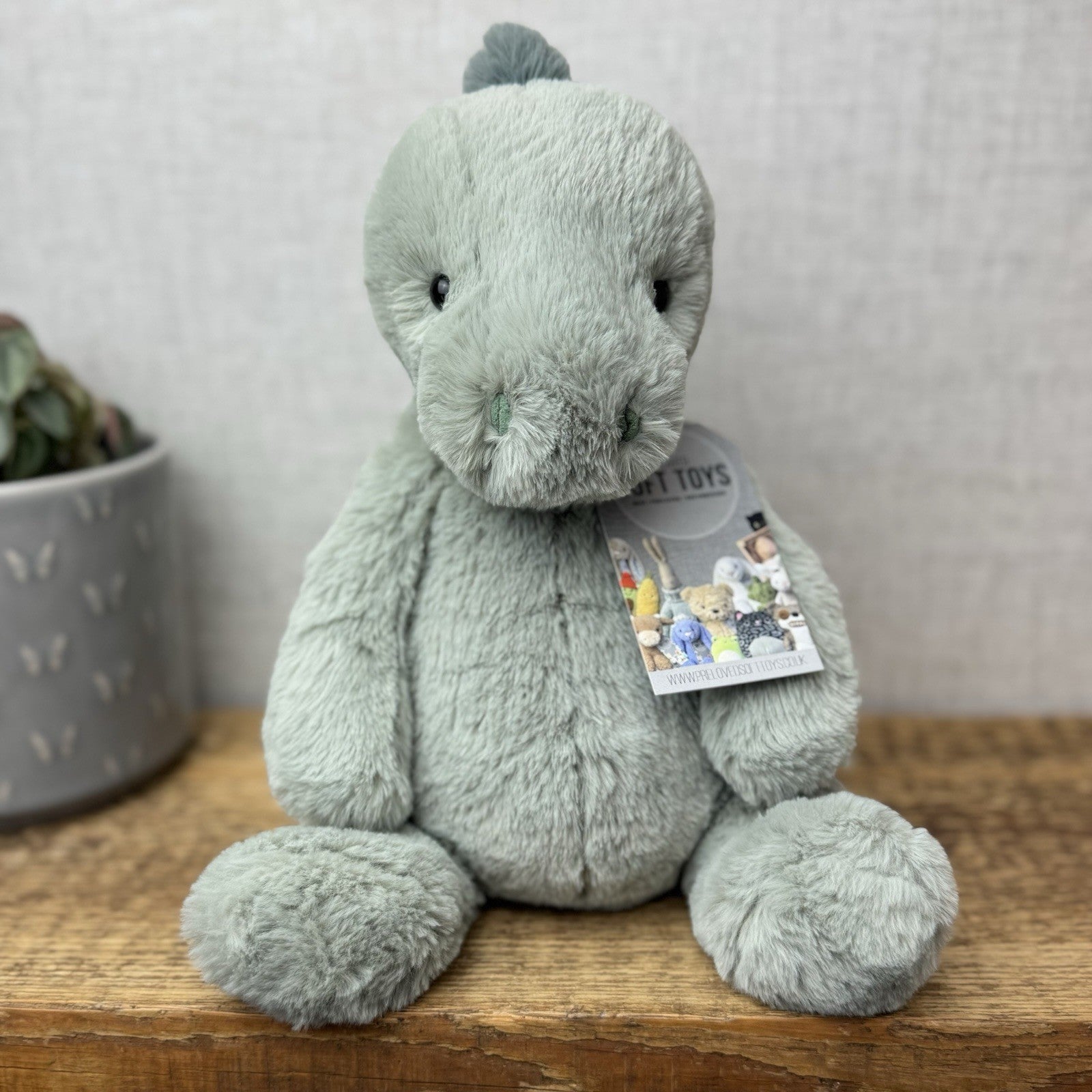 Jellycat Medium Puffles Dinosaur - Soft Light Green Super Soft Dino Plush 12"