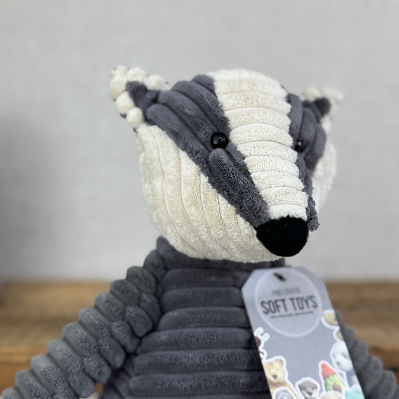 Jellycat Medium Cordy Roy Badger - Grey Corduroy Badger Beanie Plush Large 16"