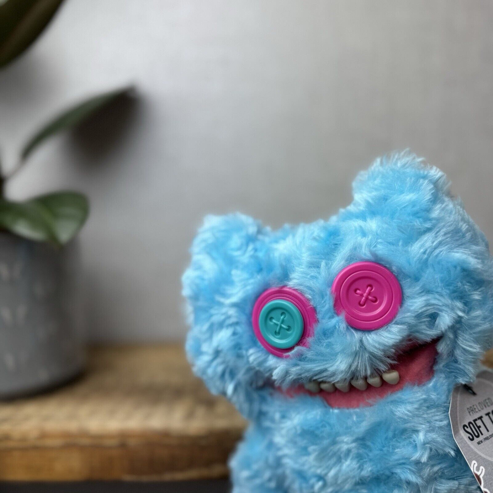 Fuggler Blue Stinkface - Blue Curly Fur Snuggly Funny Fuggler Button Eyes