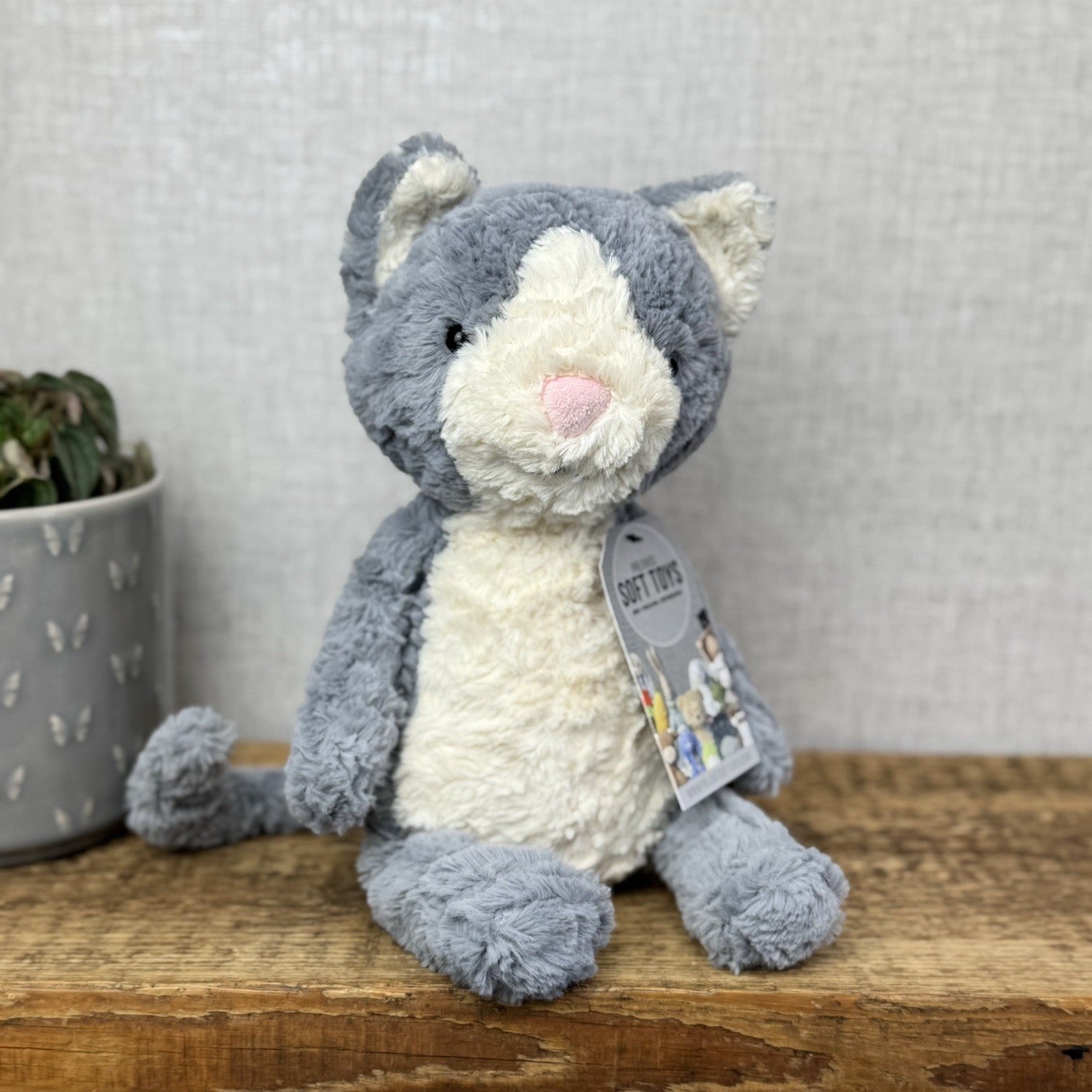 Jellycat Tuffet Cat - Medium Grey Kitten Kitty Beanie Plush Textured Retired 12"