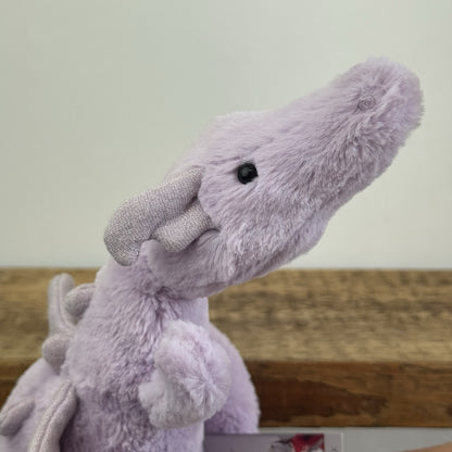 Jellycat Little Lavender Dragon - Light Purple Dragon Beanie Soft Toy 11"