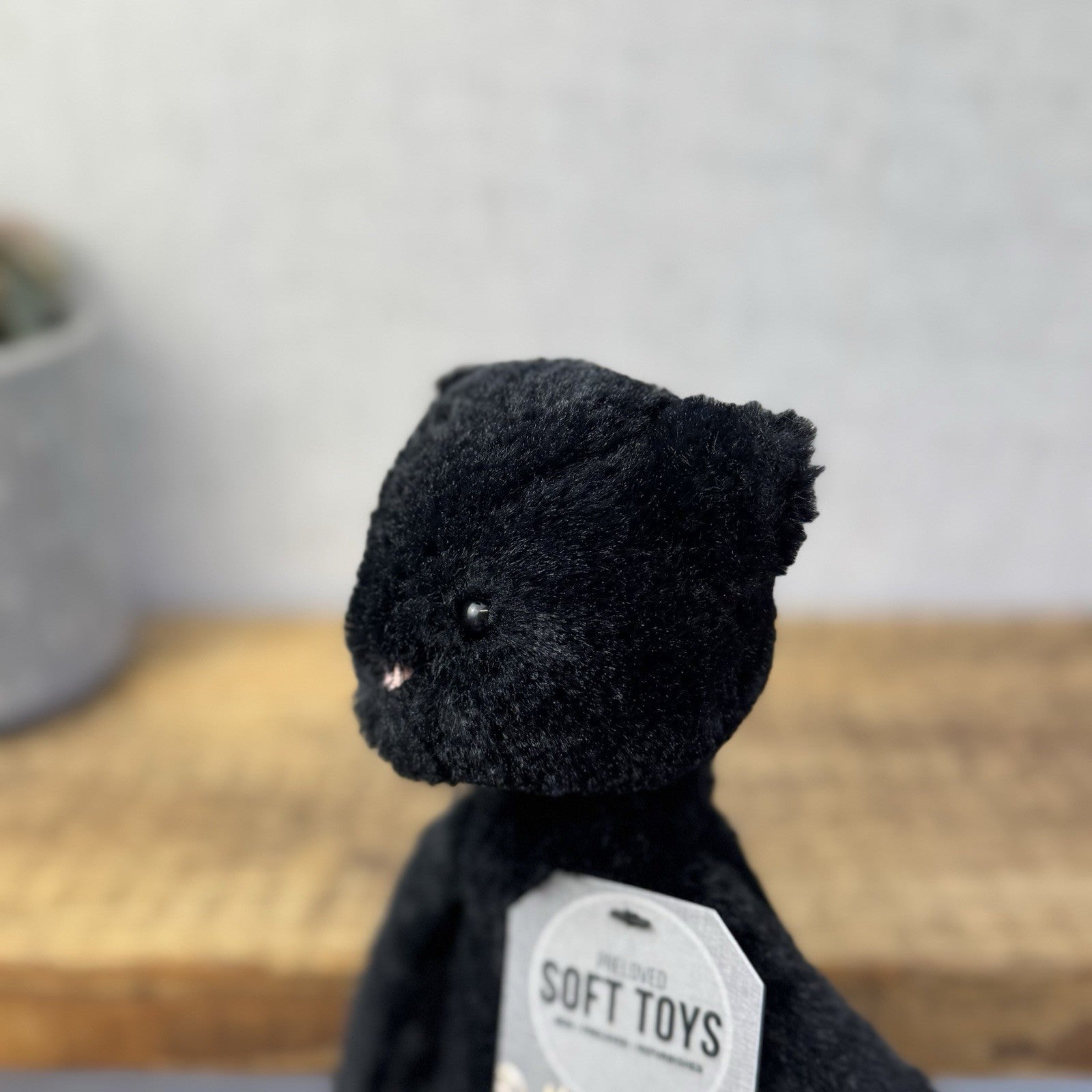 Jellycat Pitterpat Black Cat - Long Leg Kitten All Black - White Tail Tip 15"