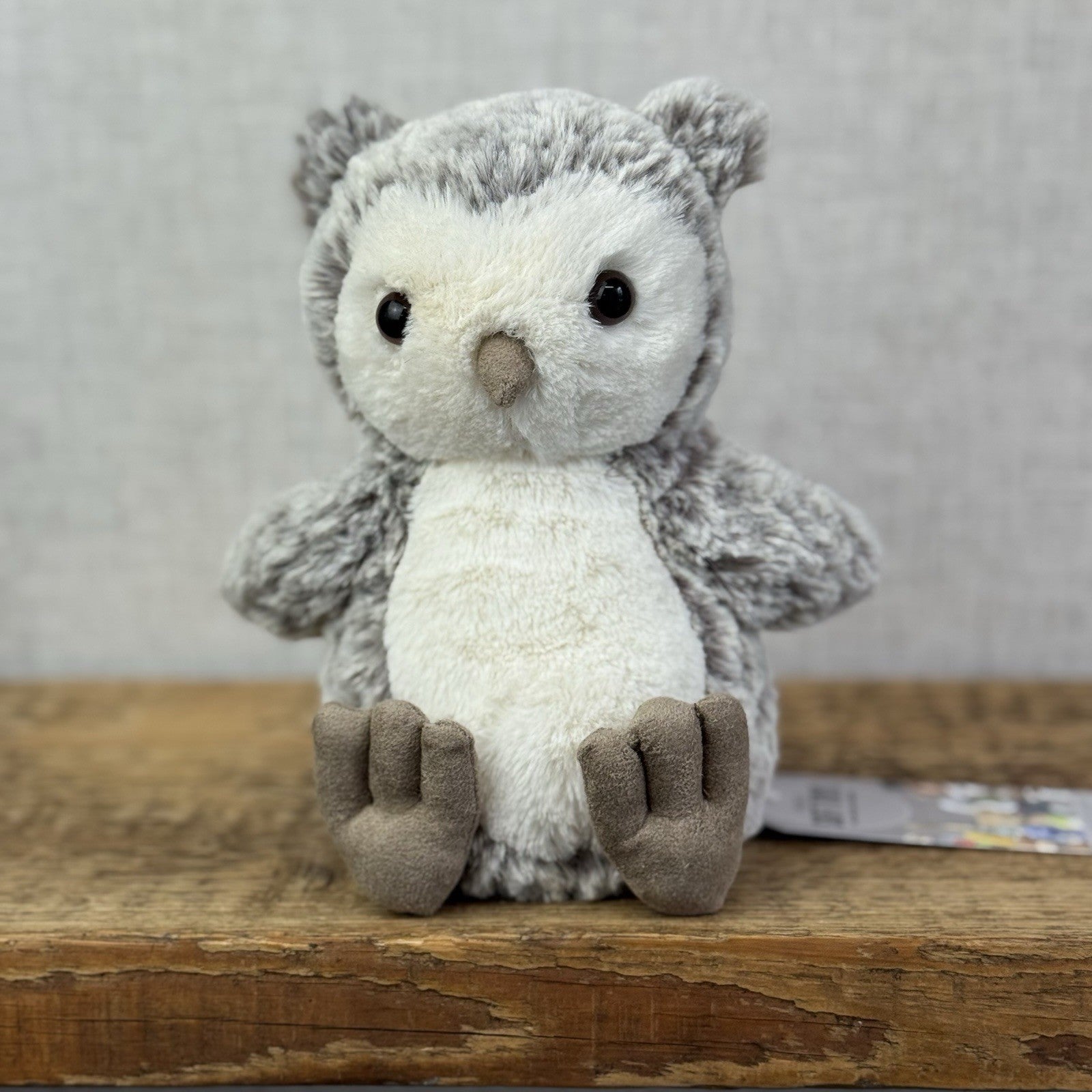 Jellycat Barney Owl Chick - Beige/grey Mix Texture Fur Beanie Rare Retired 8"