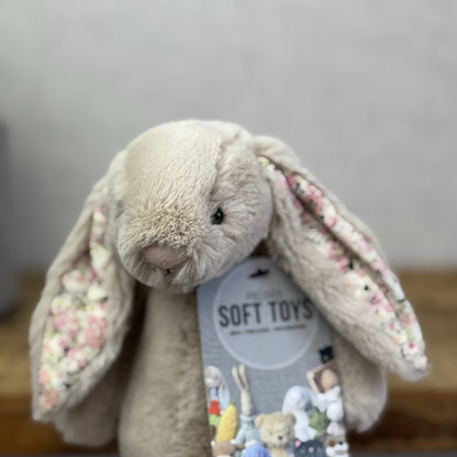 Jellycat Small Bea Beige Blossom Bashful Bunny - Floral Feet/Ear Brown Rabbit 8”