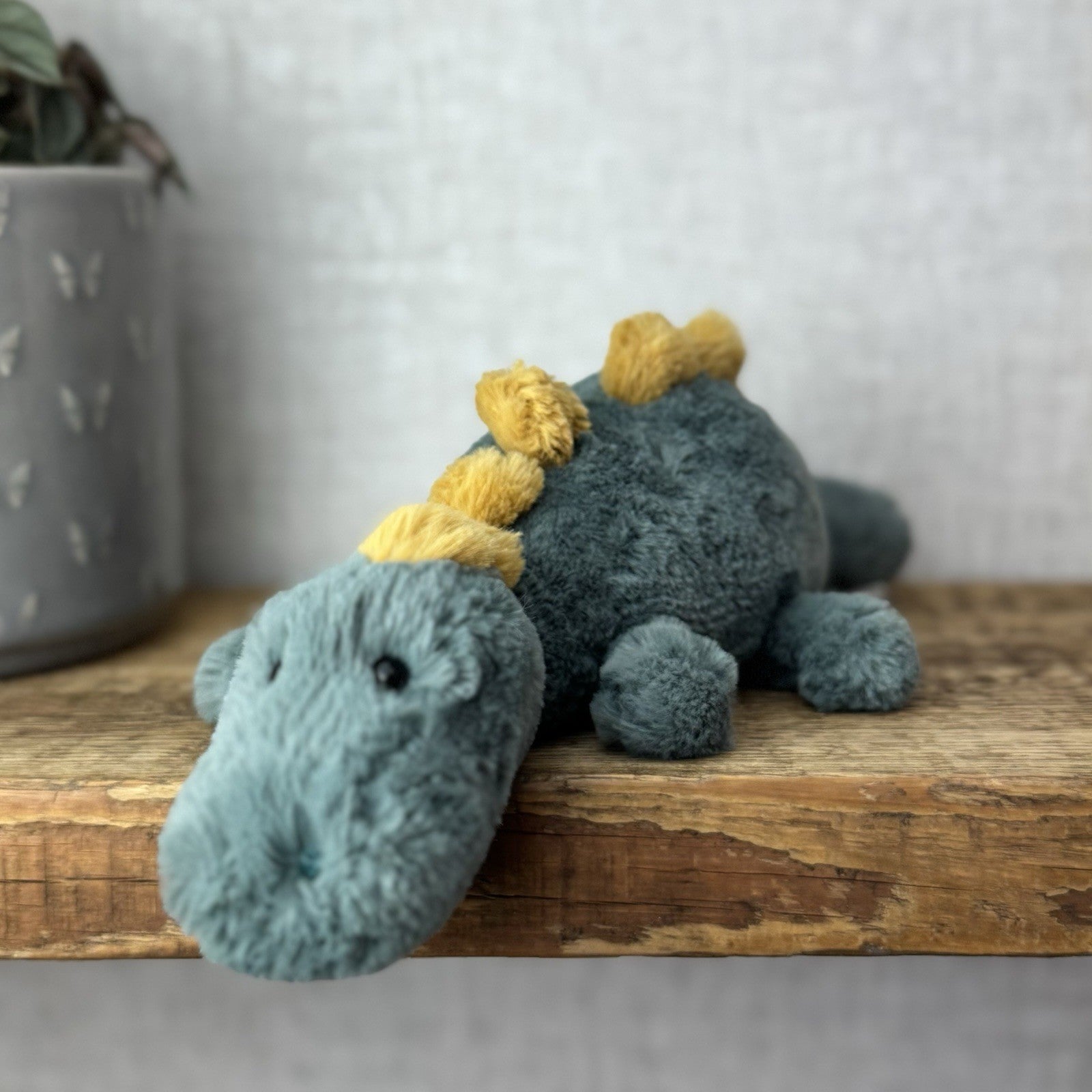 Jellycat Little Douglas Dino Dinosaur - Laying Green Dinosaur Plush Beanie 11”