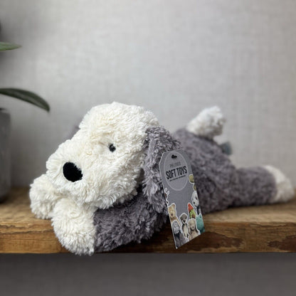 Jellycat Tumblie Sheepdog Grey & White Puppy Dog Soft Toy Plush - Laying Dog 12"