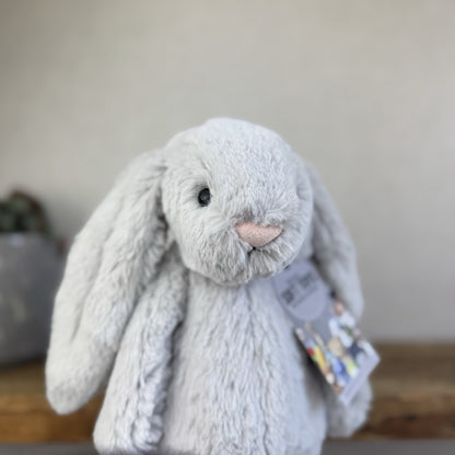 Jellycat Medium Bashful Grey Bunny - Grey With White Tail - Silver Rabbit 12"