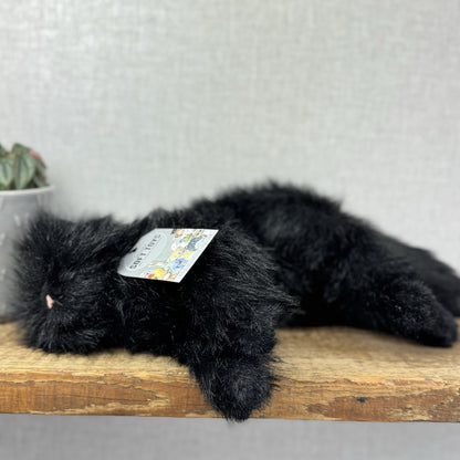 Russ All Black Fluffy Cat Sassy - Green Eyes Realistic Black Cat Plush Rare 15”