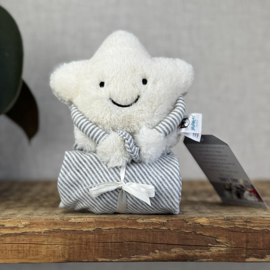 Jellycat Little Star Soother - White Star And Grey Striped Neutral Comforter