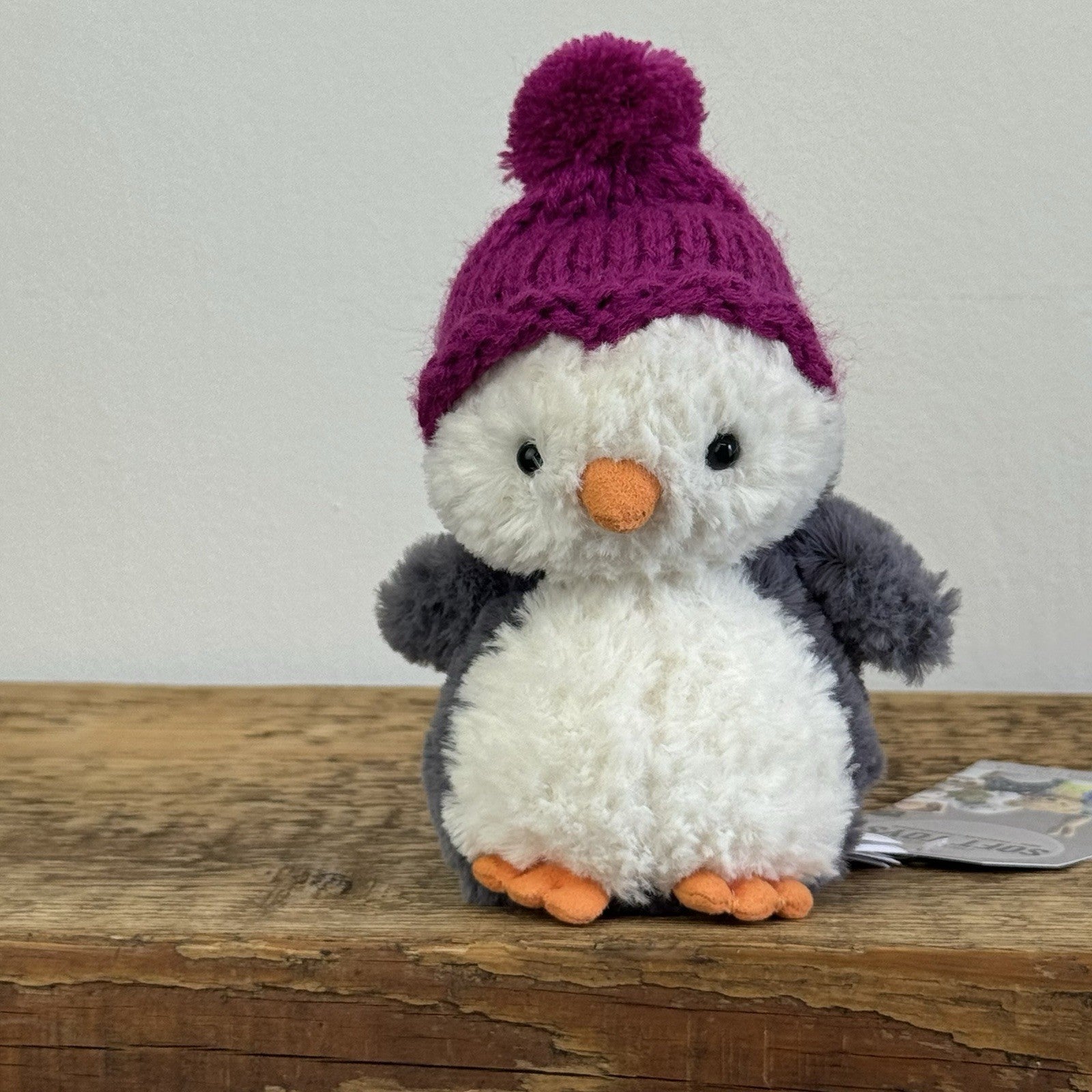 Jellycat Wee Penguin In Purple Bobble Hat - Mini Penguin Plush Winter 6”
