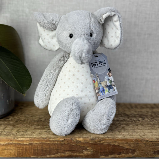 Jellycat Medium Starry Bashful Elephant - White/Grey Stars Plush Soft Toy 12”