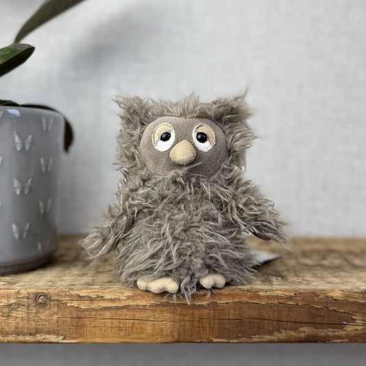 Jellycat BonBon Owl - Brown/grey Small Fluffy Owl Soft Toy - Fluffy Bird Tiny 5”