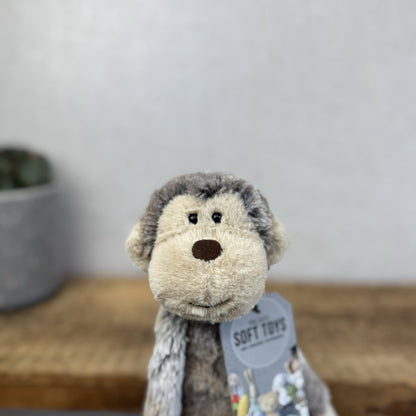 Jellycat Small Mattie Monkey - Woodland Grey/Brown Mix Monkey Beanie Plush 11"
