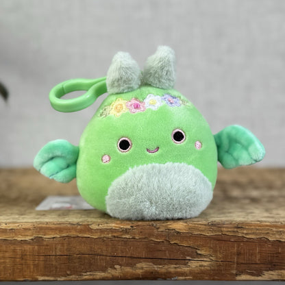Squishmallows Tove The Mothman Clip / Keyring Squish Green Fluffy Cute 3.5”