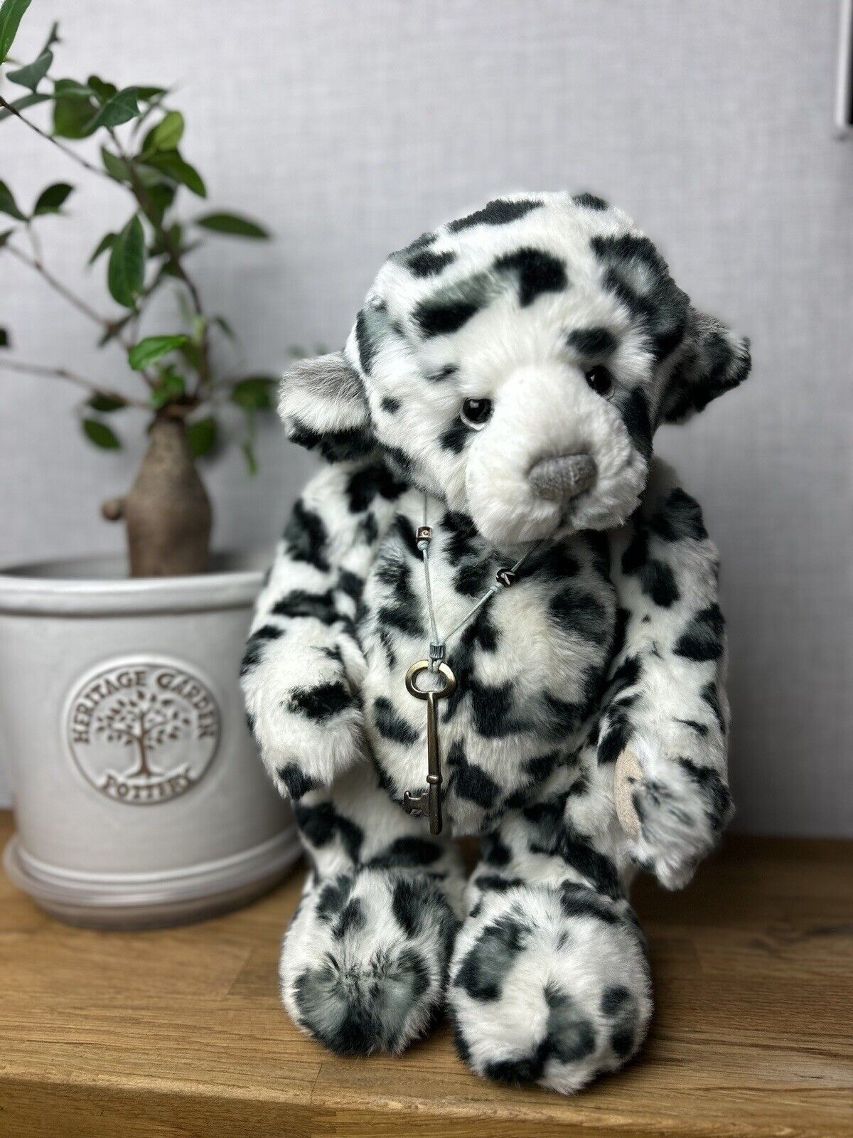 Charlie Bear Akhuti - Leopard Print Jointed Bear - Artist Bear - White & Grey 