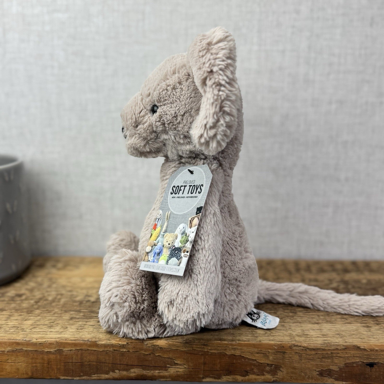 Jellycat Medium Bashful Mouse With Whiskers - Retired Grey Sitting Mouse 12"