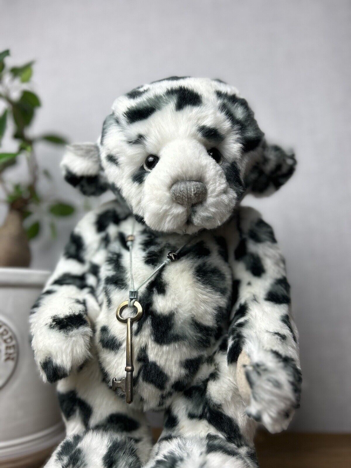 Charlie Bear Akhuti - Leopard Print Jointed Bear - Artist Bear - White & Grey 