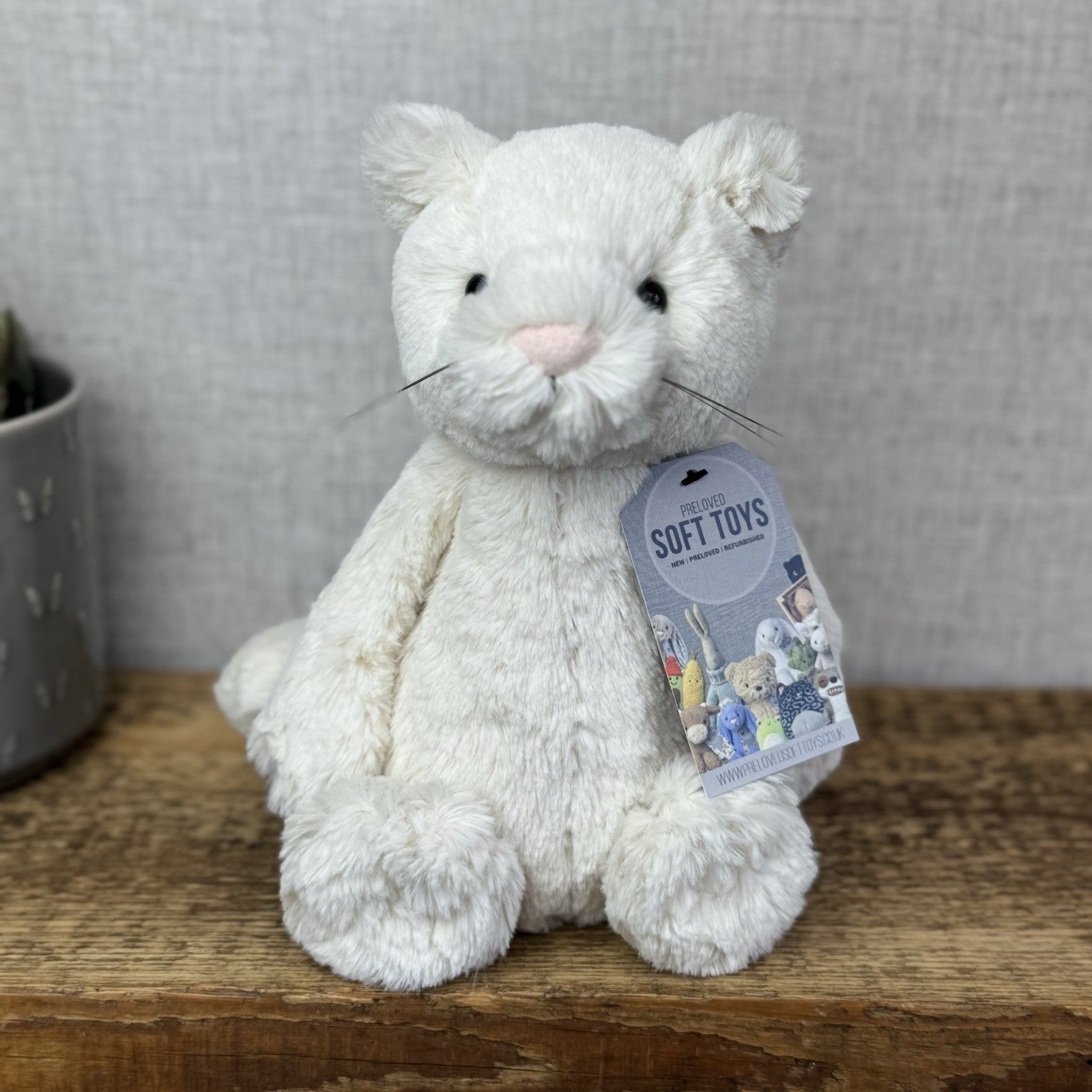 Jellycat Medium Bashful Cream Cat Kitten - Cream Cat With Whiskers Retired 12”