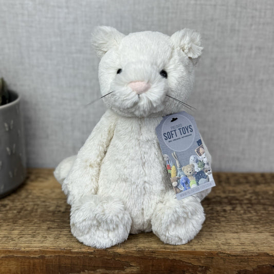 Jellycat Medium Bashful Cream Cat Kitten - Cream Cat With Whiskers Retired 12”