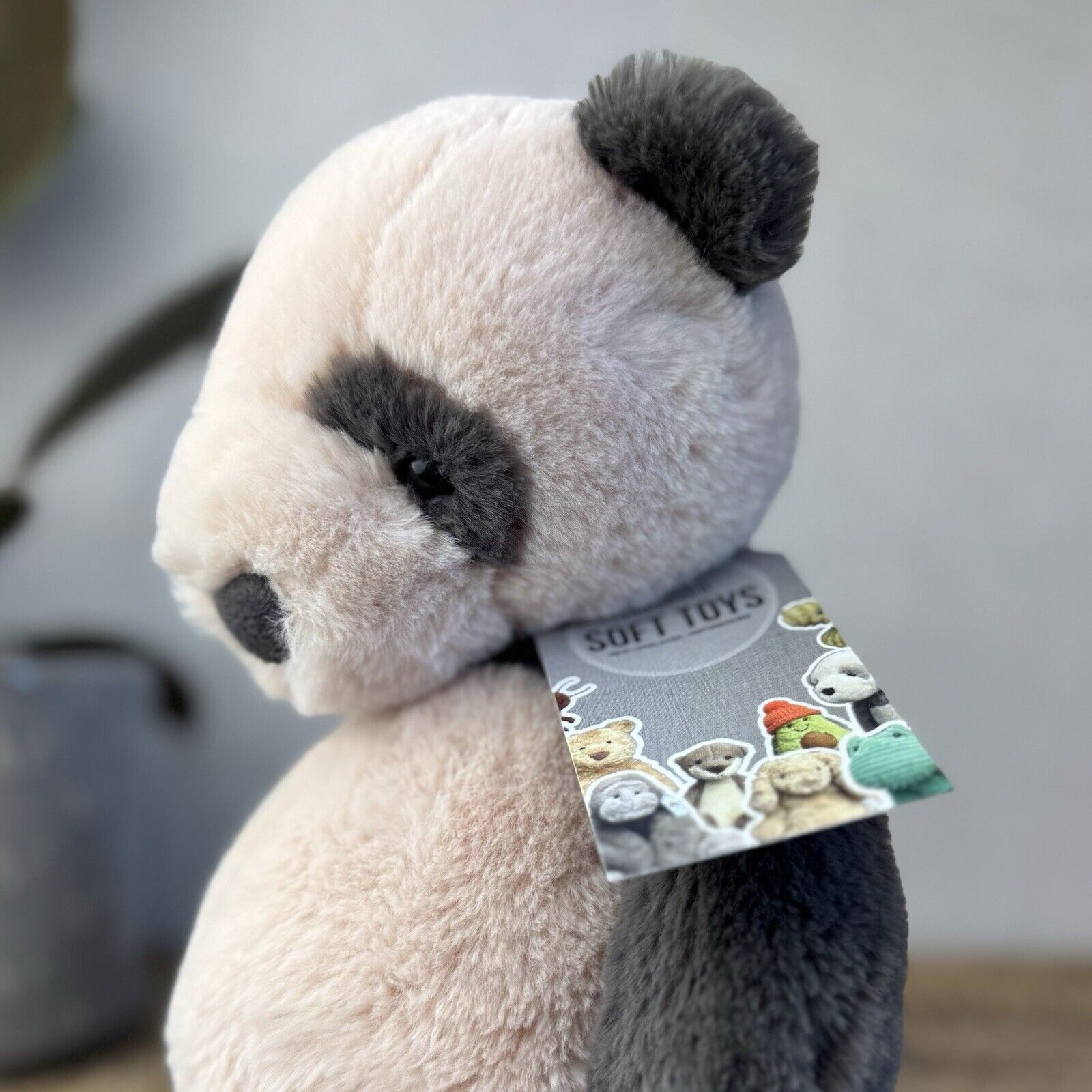 Jellycat Medium Puffles Panda - Super Soft Sitting Cream & Black Panda 13"