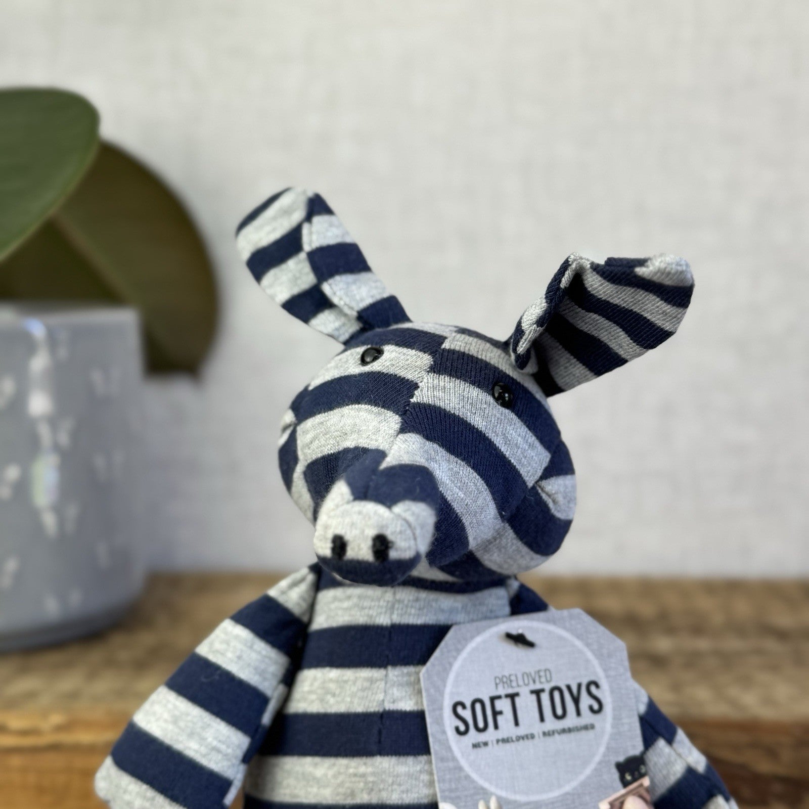 Jellycat Anton Aardvark - Small Grey/Navy Striped Beanie Plush Retired Rare 10"