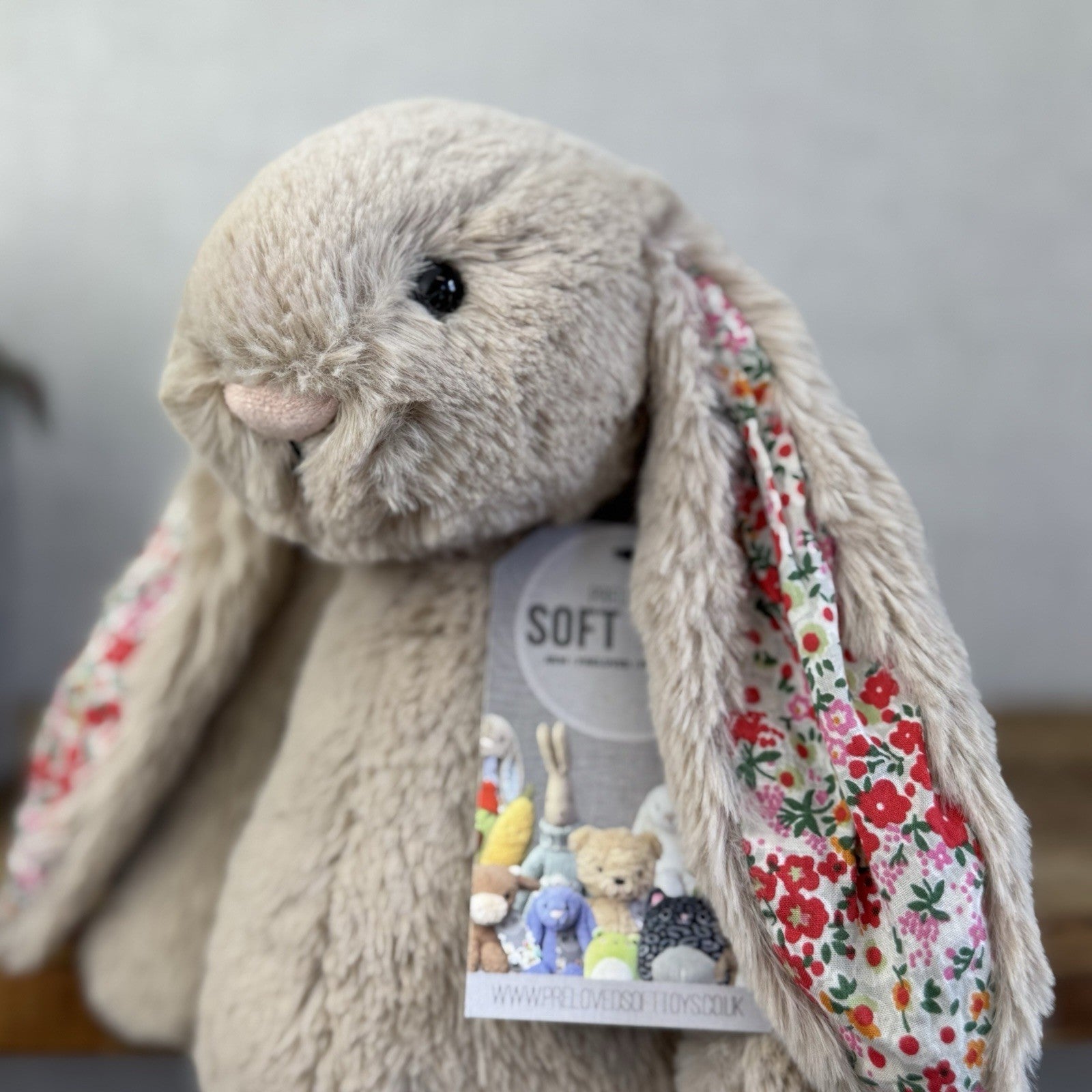 Jellycat Medium Bashful Beige Posy Blossom Bunny - Beige Bunny Floral Ears 12”