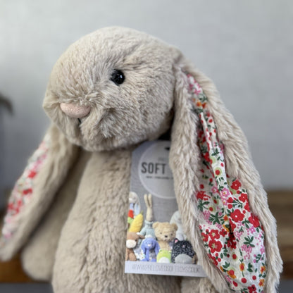 Jellycat Medium Bashful Beige Posy Blossom Bunny - Beige Bunny Floral Ears 12”