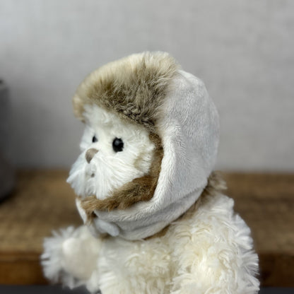 Bukowski Bear In Winter Hat White Bear Brown Fur Hat Winter White Bear Beanie 8"
