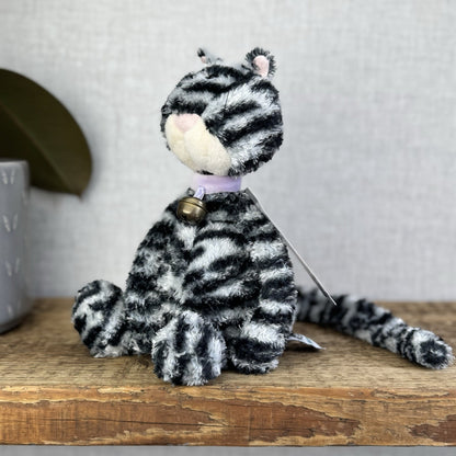Jellycat Miaow Bella Expresso Cat - Grey/Black Striped Cat Collar With Bell 12"