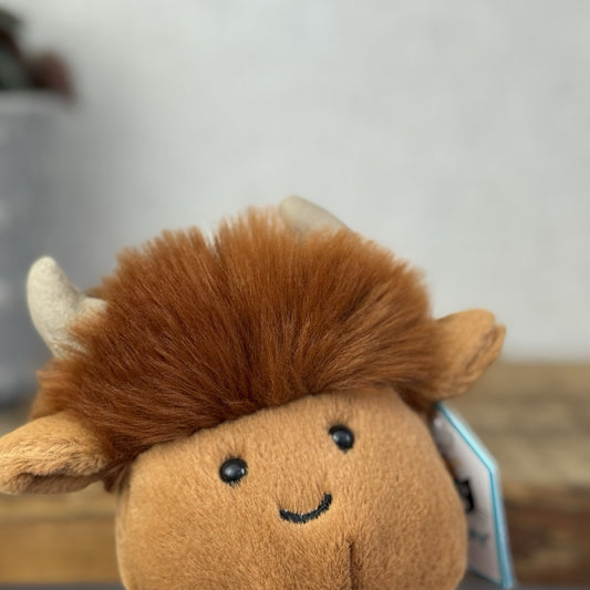 Jellycat Amuseabean Highland Cow  - Small Brown Beanie Cow Soft Toy Retired 5”