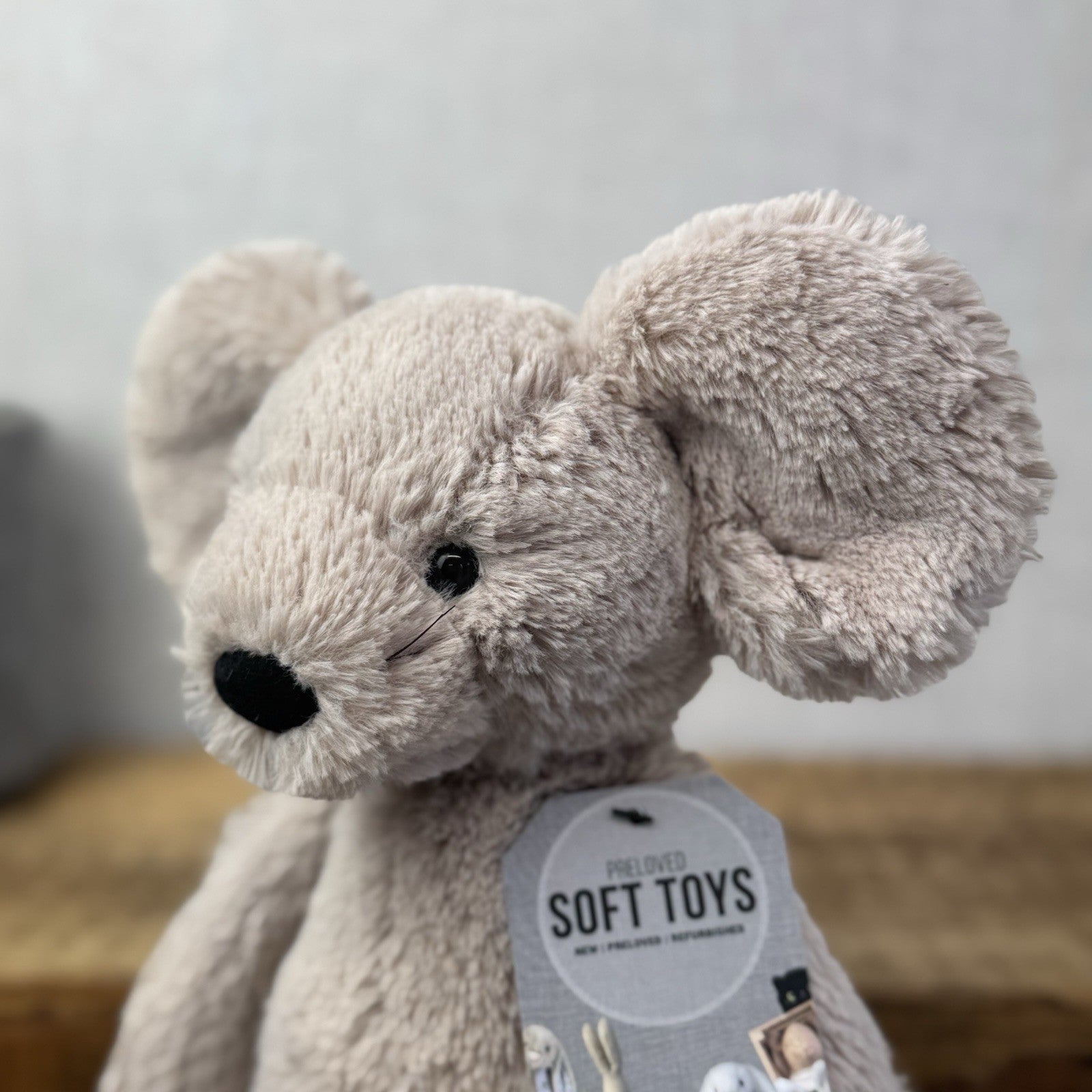 Jellycat Medium Bashful Mouse With Whiskers - Retired Grey Sitting Mouse 12"