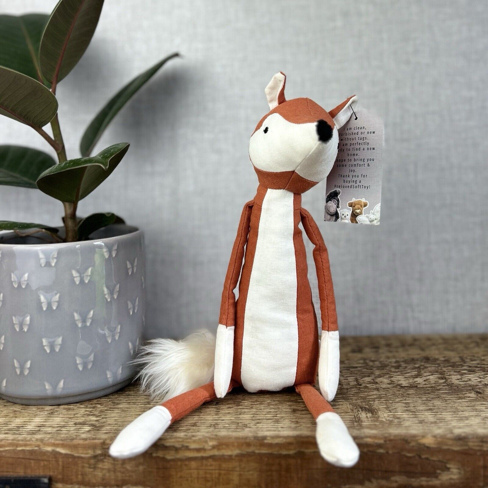 Jellycat Skandoodle Fox - Linen Fox Soft Toy Beanie Botton - Scandi Style 14"