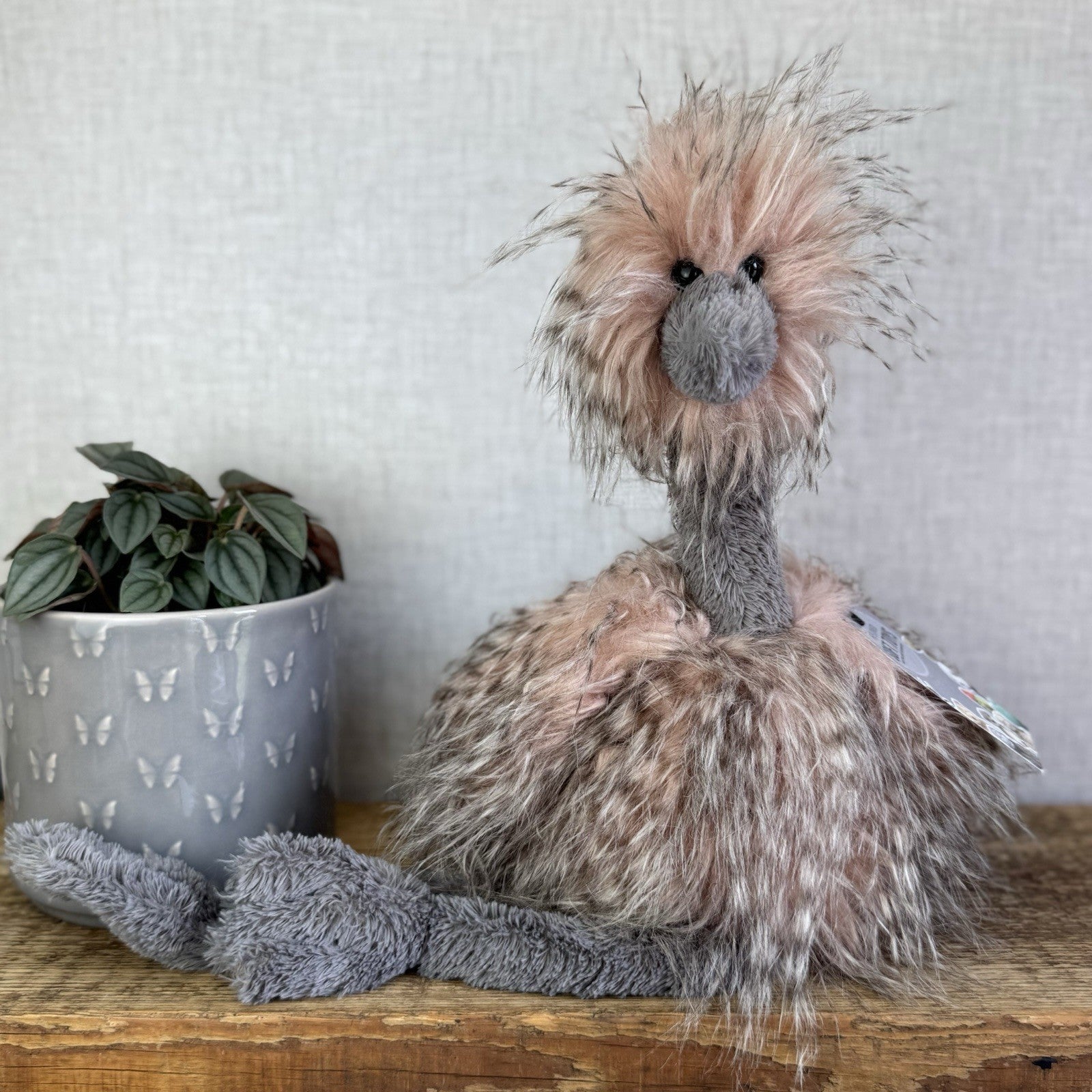 Jellycat Medium Odette Ostrich - Fluffy Pink/Grey Mix Beanie Bird Toy 18"