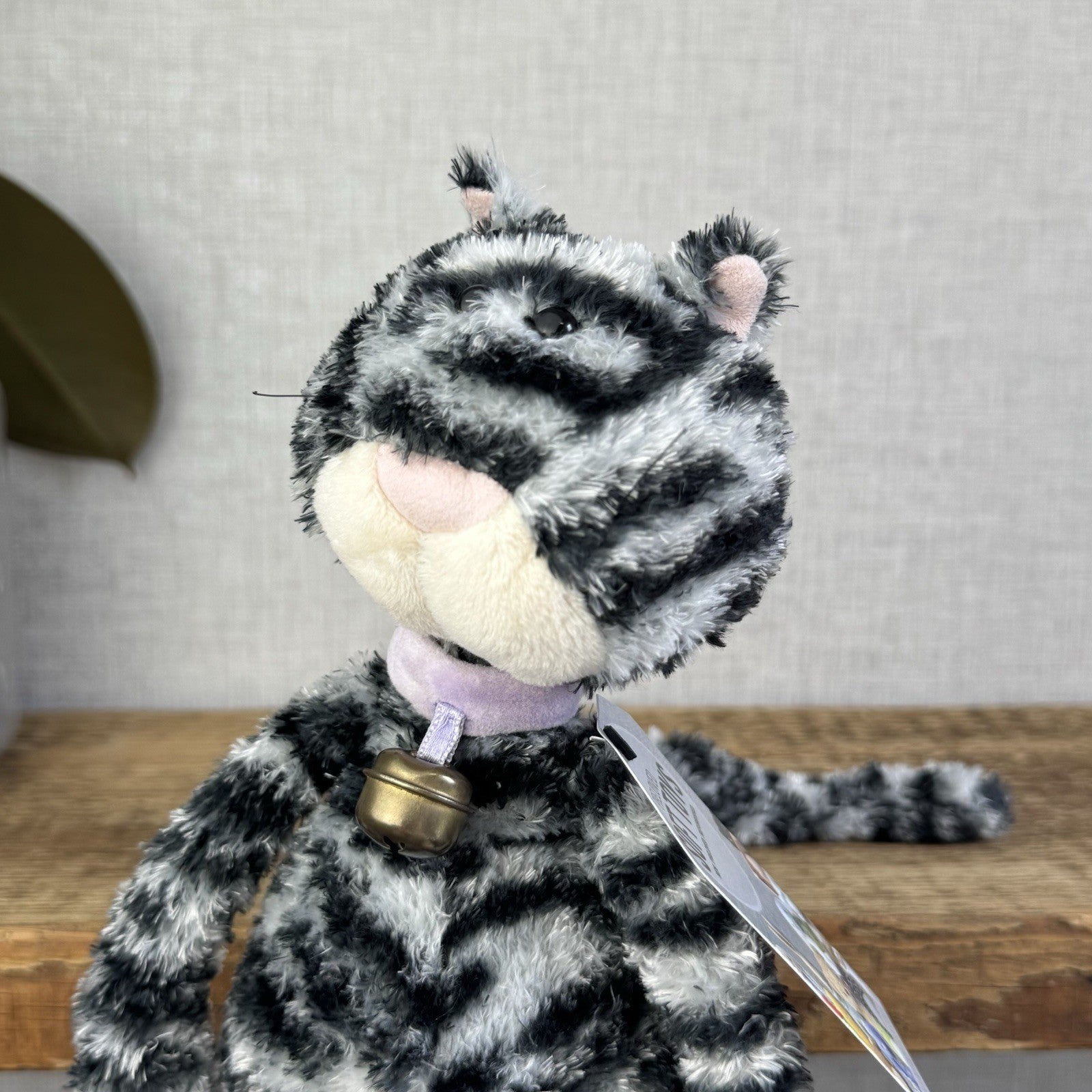 Jellycat Miaow Bella Expresso Cat - Grey/Black Striped Cat Collar With Bell 12"