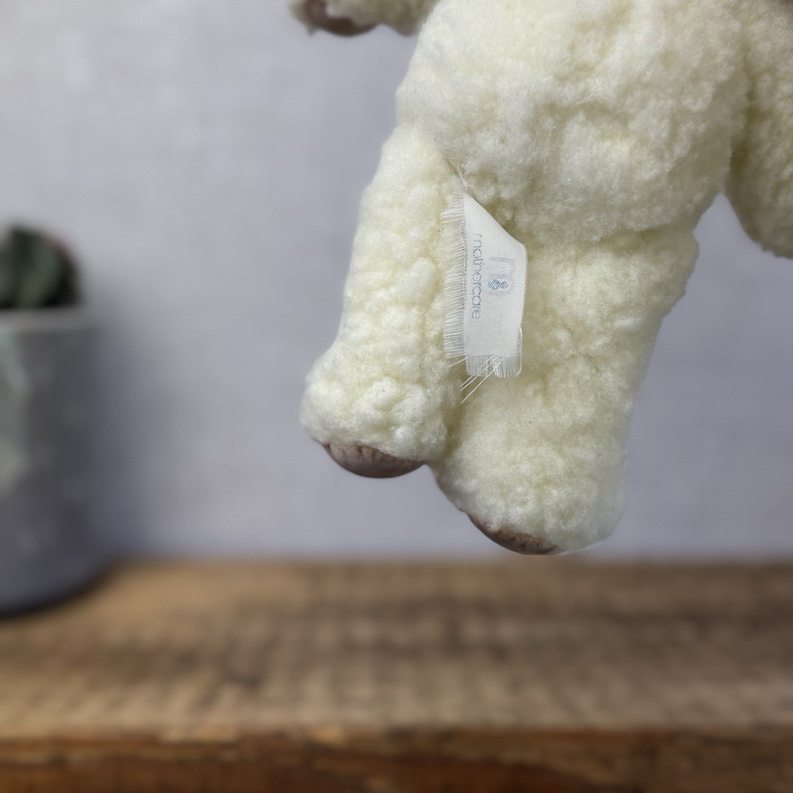 Vintage Mothercare Bear 1990 - Fleecy Off White Bear Gold Bow Suede Paws 8”