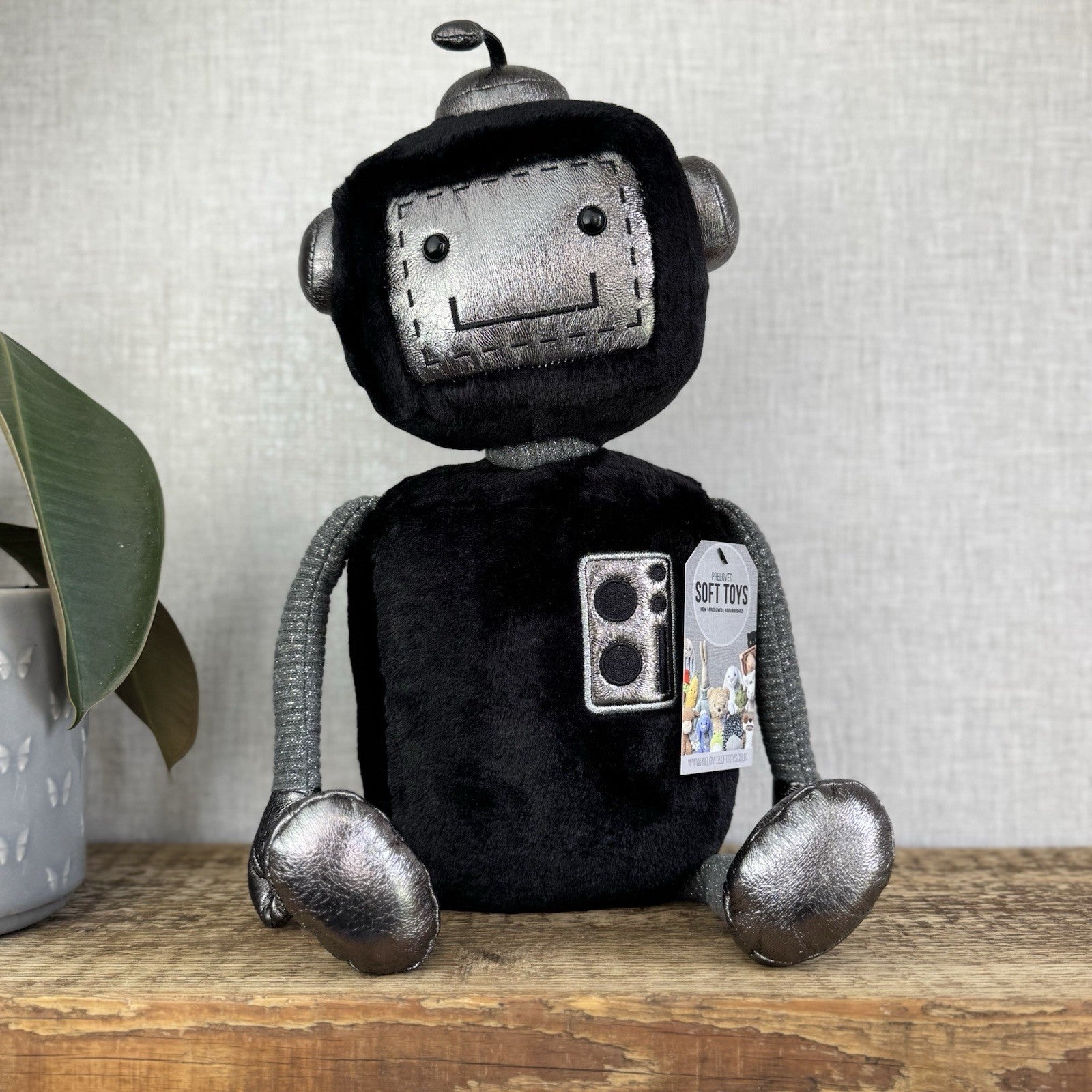 Jellycat Big JellyBot - Black Robot Beanie Soft Rare & Retired Larger Size 16”