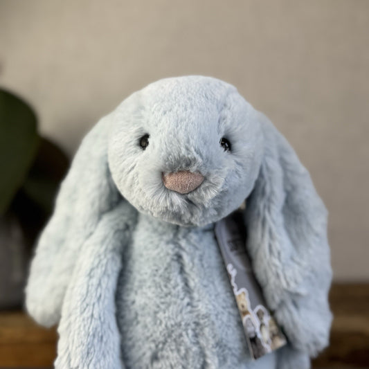 Jellycat Medium Bashful Blue Bunny - Baby Blue Rabbit Beanie Medium 12" (#2)