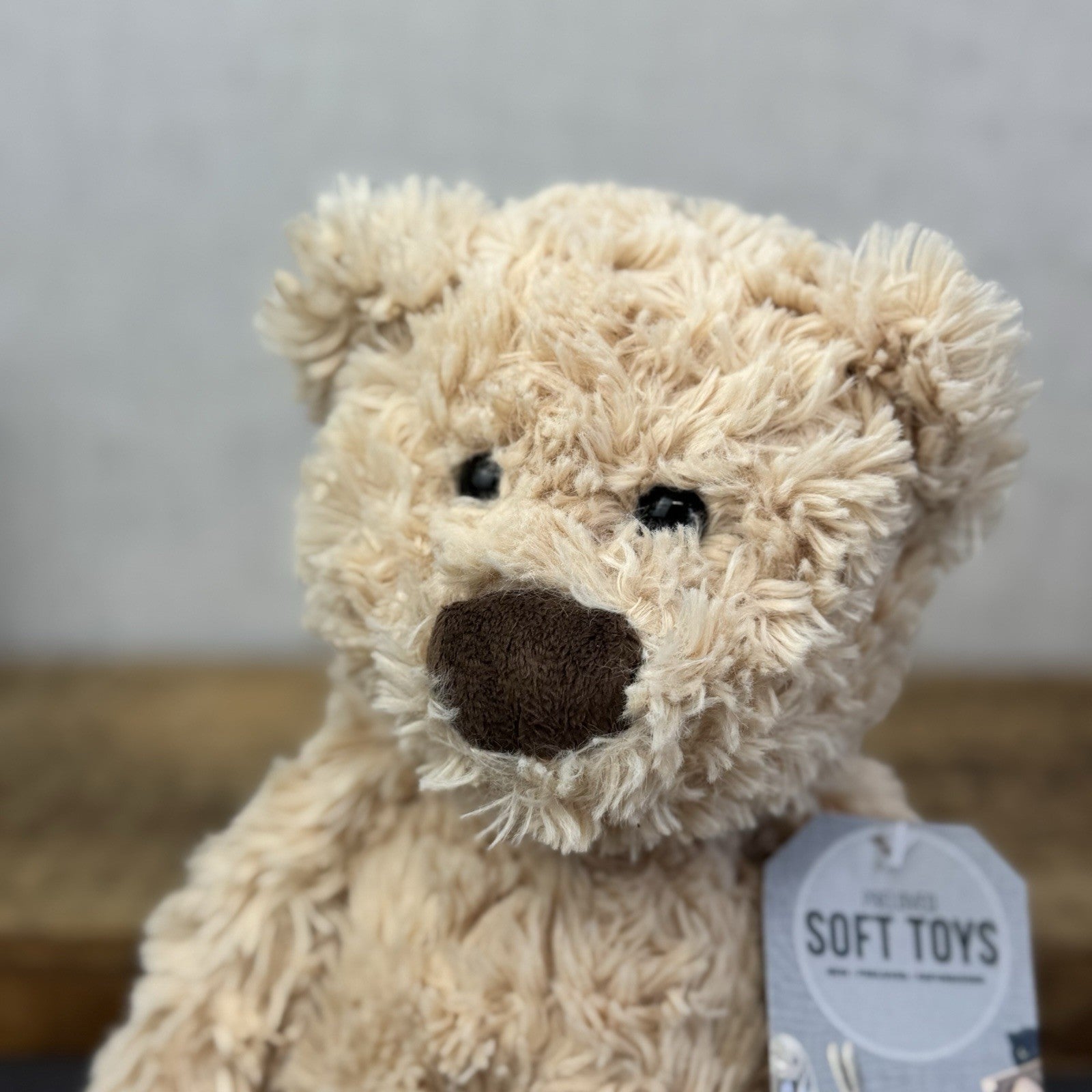 Laura Ashley Bear Plushie Soft Toy - Textured Light Gold Floppy Beanie Bear 14"