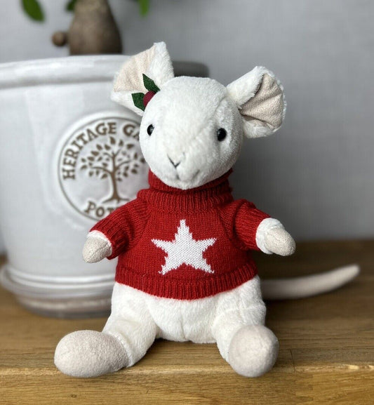 Jellycat Merry Mouse - Little Mouse In Red Star Jumper  - Christmas Jellycat